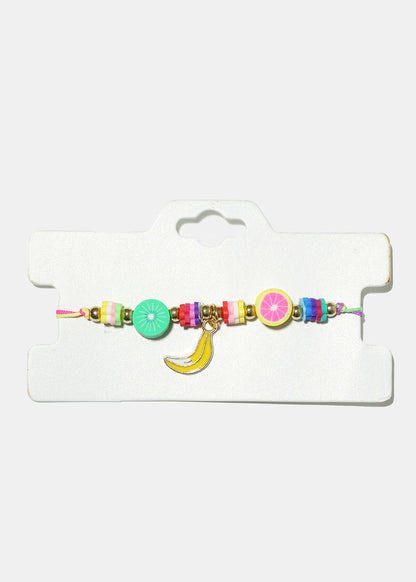 Fruit Charm & Bead Drawstring Bracelet