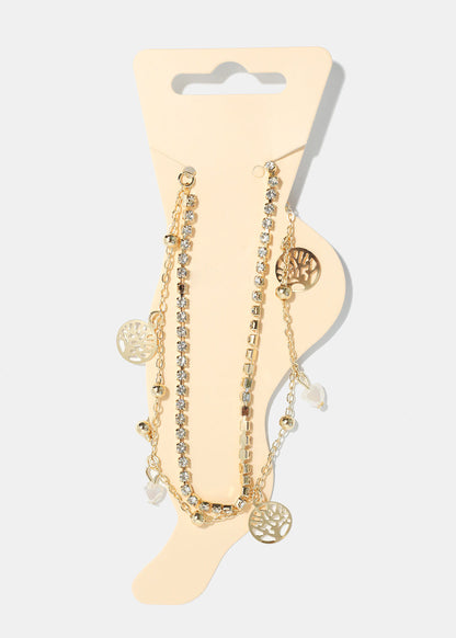 Heart & Tree of Life Charm Anklet