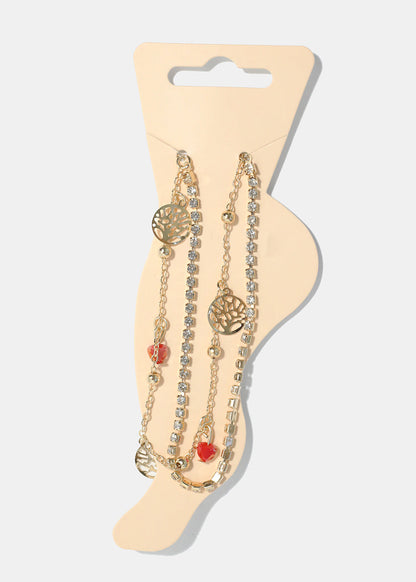 Heart & Tree of Life Charm Anklet