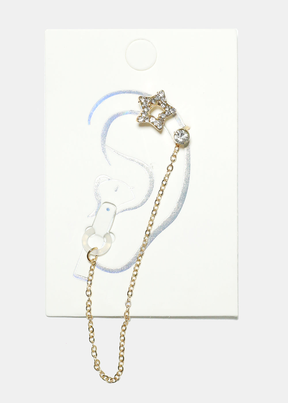 Gemstone Studded Heart Cuff Earring with Earphone Chain Holder