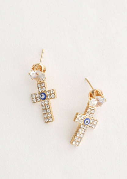 Hamsa Hand & Cross Earring