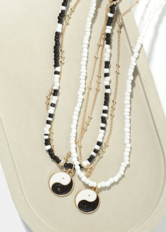 2 Layered Yin Yang Beaded Necklace
