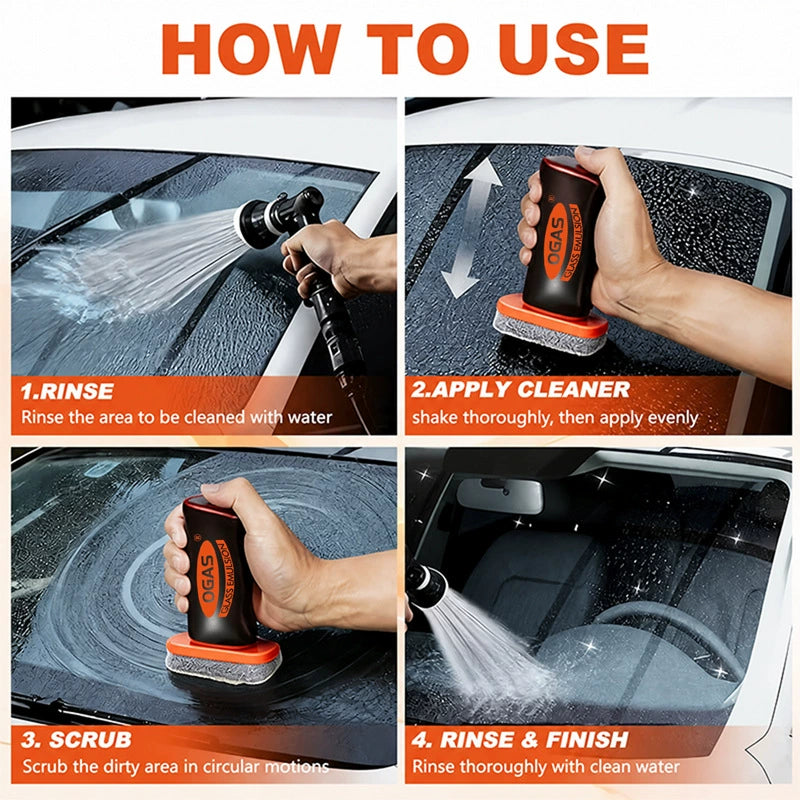 OGAS Glass Oil Film Remover Handle Kit – Anti-Fog Coating & Clear Visibility for Car Windshield