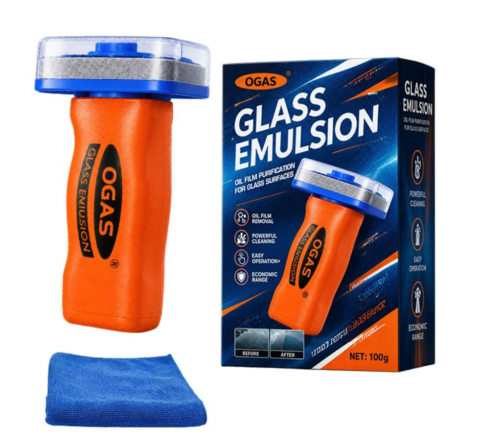 OGAS Glass Oil Film Remover Handle Kit – Anti-Fog Coating & Clear Visibility for Car Windshield