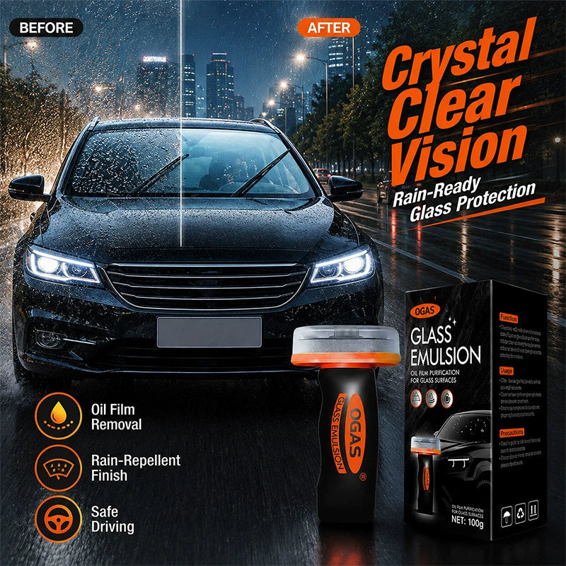 OGAS Glass Oil Film Remover Handle Kit – Anti-Fog Coating & Clear Visibility for Car Windshield