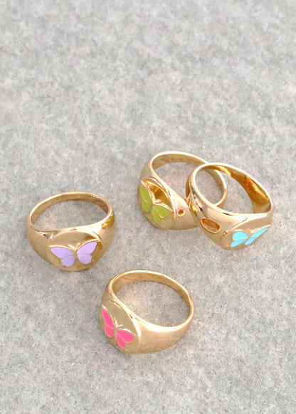 Gold Enamel Butterfly Ring
