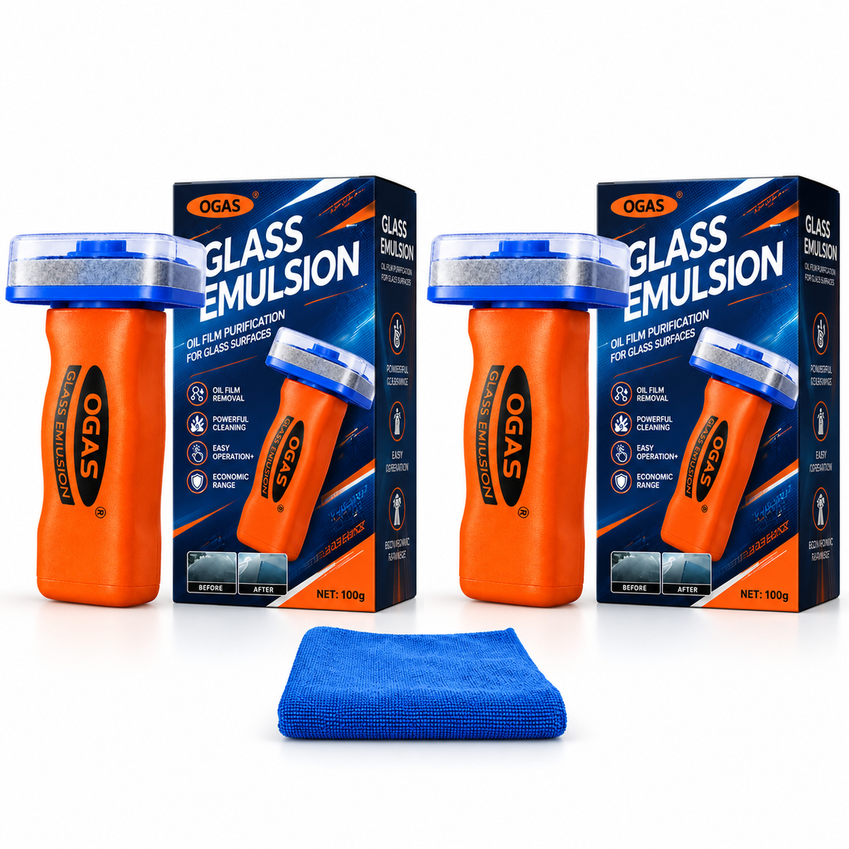 OGAS Glass Oil Film Remover Handle Kit – Anti-Fog Coating & Clear Visibility for Car Windshield